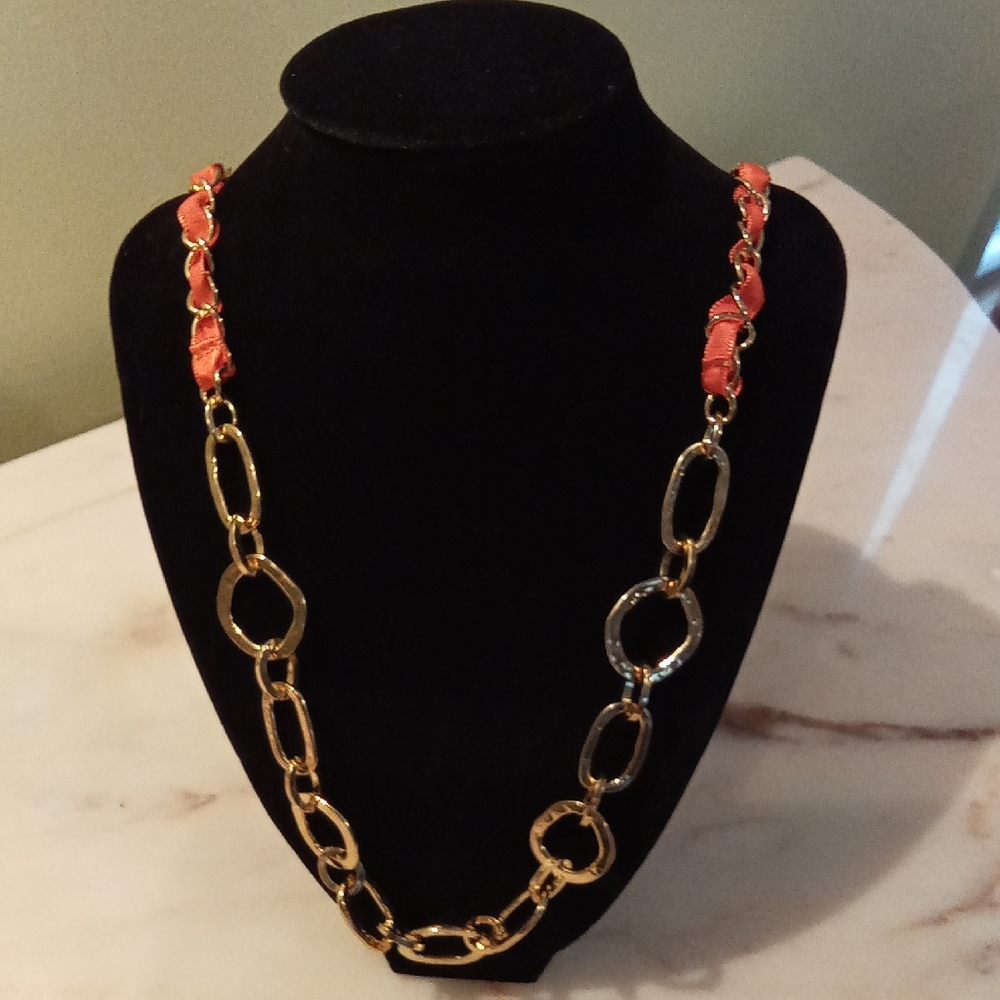 Goldtone and Satin Ribbon Chunky Necklace